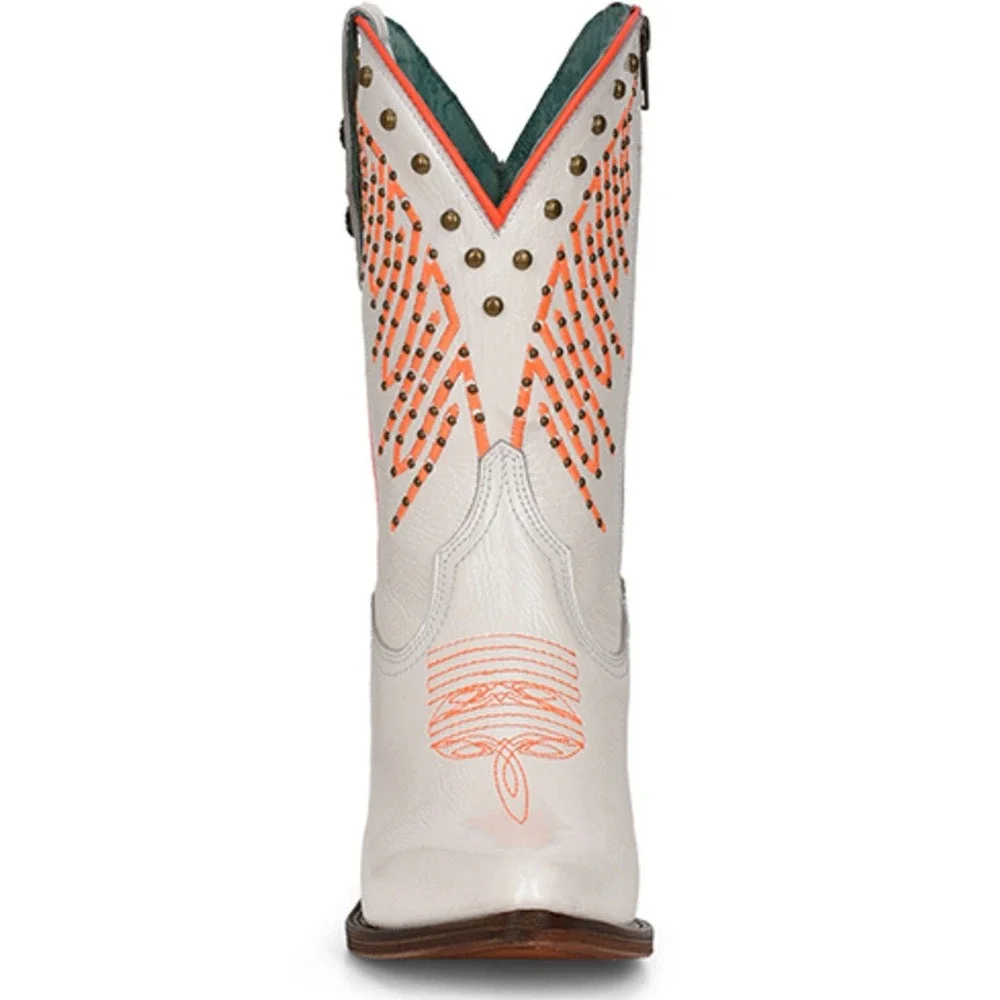 NEW Corral Fluorescent Studded White Pink Western Cowgirl Boots Round Toe Size 8